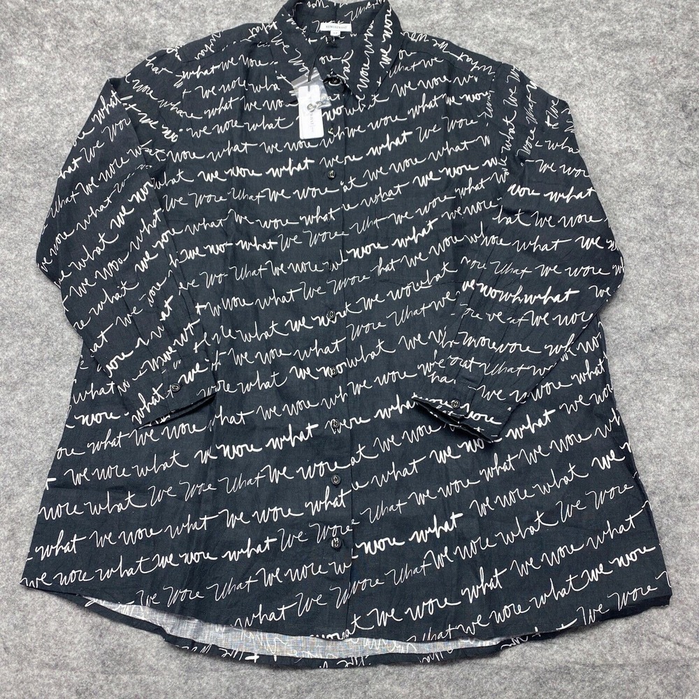 New WeWoreWhat Linen Scrip Shirt Dress Small Black White Graphic Indie Preppy